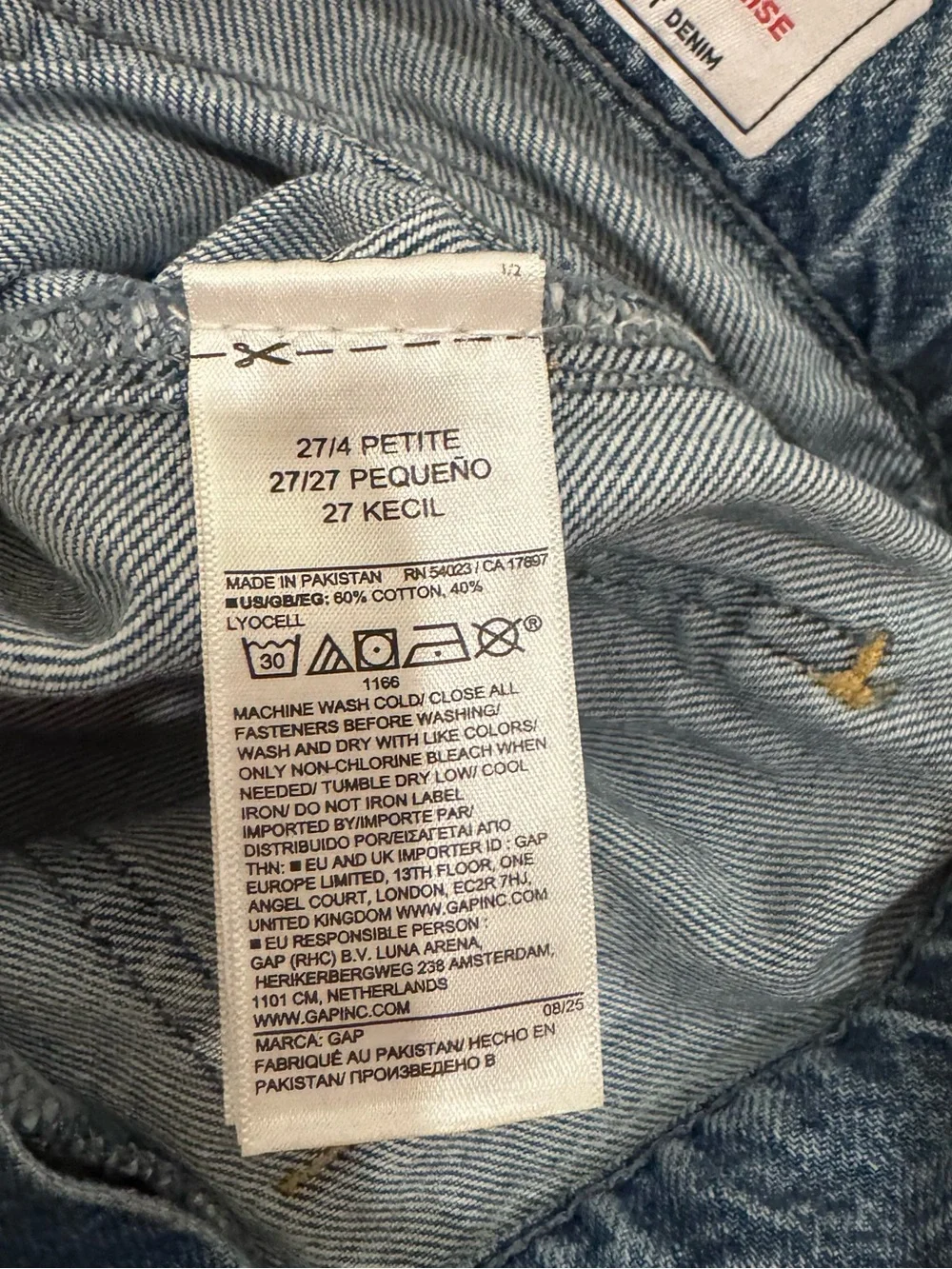 GAP Baggy Mid Rise Wide-Leg Sailor style Denim Jeans in Light Blue, Size 4P/27 - Picture 7 of 7
